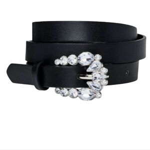 NWT A New Day Women's Elegant Black‎ Leather Belt with Crystal Buckle S